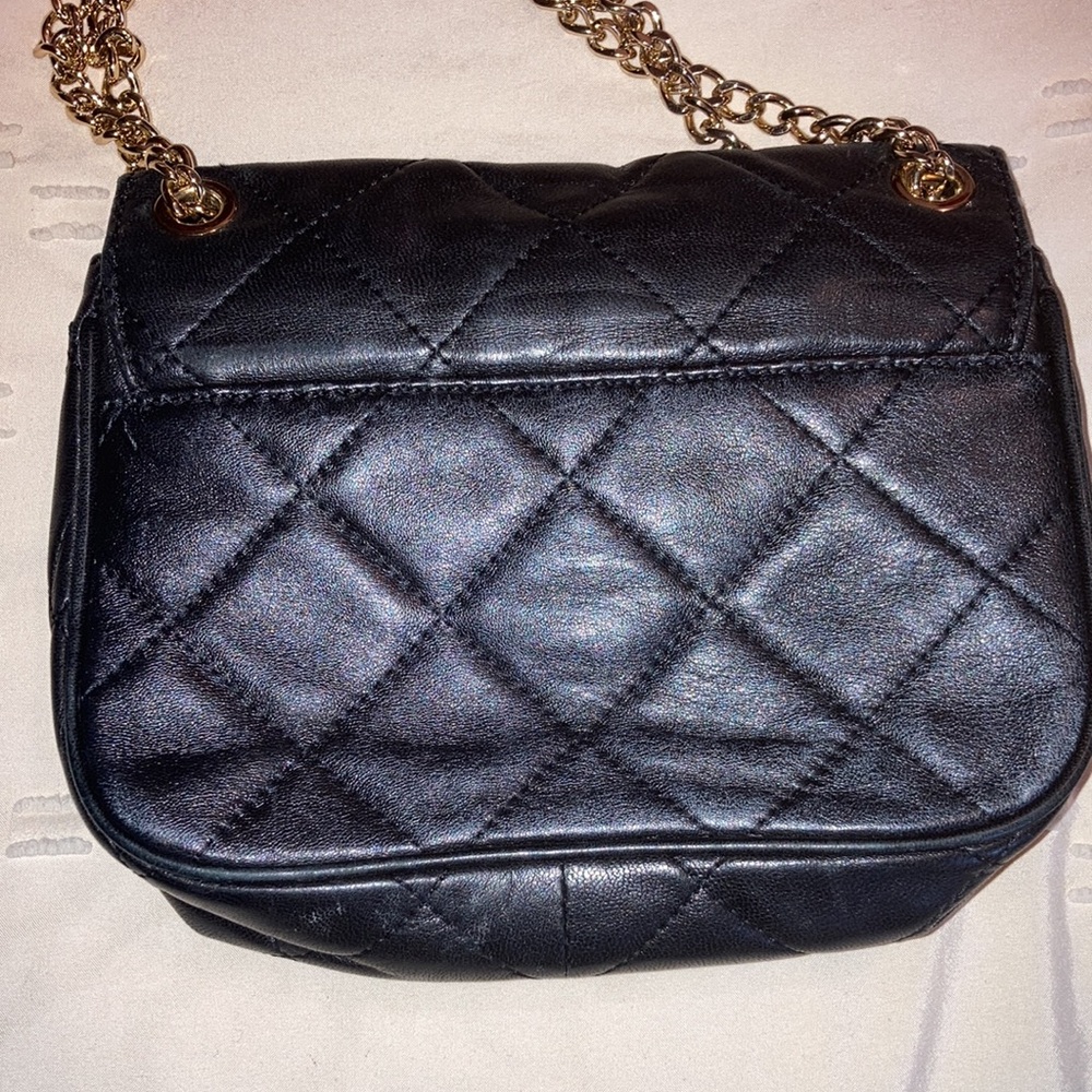 Michael Kors Black Leather Small Quilted Purse Gold Chain Crossbody Sloan Bag - Picture 12 of 15